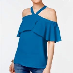INC Cold Shoulder Popsicle Top, Blue, Small